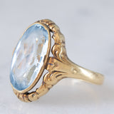 Anello da cocktail vintage in oro giallo 14K con topazio azzurro (4.50ct ca.), anni ‘50/‘60