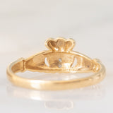 Anello Claddagh vintage in oro giallo e bianco 9K con diamante