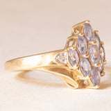 Anello vintage in oro giallo e bianco 9K con tanzaniti (0.70ctw ca.) e diamanti (0.02ctw ca.), anno 2003