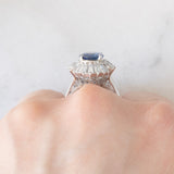 Anello ballerina in platino con zaffiro (3.02ct) e diamanti (1.20ctw), anni ‘80
