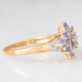 Anello vintage in oro giallo 9K con tanzaniti (1ctw ca.) e diamanti