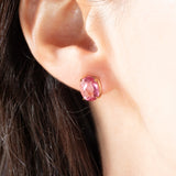 Orecchini punto luce vintage in oro giallo 9K con topazi rosa trattati (4ctw ca.)