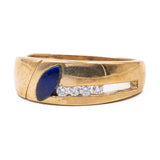 ANELLO A FASCIA VINTAGE IN ORO GIALLO 8K CON LAPISLAZZULO E ZIRCONI BIANCHI ANNI 70'/80'