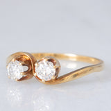Anello Toi et Moi vintage in oro giallo 14K con diamanti di taglio vecchia Europa (0.40ctw ca.), anni ‘60/‘70