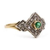 Anello vintage in oro giallo 18k e argento con smeraldo e diamanti