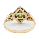 Anello vintage in oro giallo 18k e argento con smeraldo e diamanti
