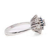 Anello vintage in oro bianco 14k con diamanti (0,84ctw) e zaffiri (0,32ct), anni '70