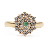 Anello vintage in oro giallo 14k e 18k con diamanti (0,50ctw) e smeraldo