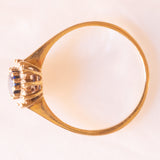 Anello a margherita vintage in oro giallo 9K con zaffiro (0.40ct ca.) e diamanti (0.12ctw ca.), anno 1984