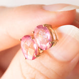 Orecchini punto luce vintage in oro giallo 9K con topazi rosa trattati (4ctw ca.)