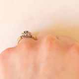 Anello a margherita vintage in oro giallo 9K con zaffiro (0.35ct ca.) e diamanti (0.14ctw ca.), anni ‘70/‘80