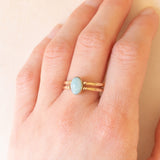 Anello doppio girevole vintage in oro giallo 9K con amazonite e ambra, anni ‘70/‘80