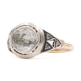 Anello antico in oro giallo 11K e argento con diamante centrale (1.50ct ca.) e rosette, primi del '900