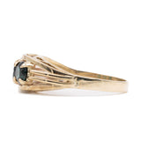 Anello trilogy vintage in oro giallo 8k con spinelli sintetici verdi