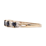Anello vintage a veretta in oro giallo 9k con zaffiri e diamanti