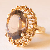 Anello da cocktail vintage in oro giallo 14K con quarzo fumé (14ct ca.), anni ‘70