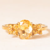 Anello vintage in oro giallo 9K con quarzi citrini (1ctw ca.), anno 2001