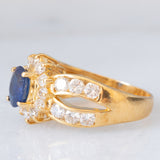 Un’alba sul mare - Anello vintage a fascia e a margherita in oro giallo 18K con zaffiro e diamanti