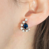 Orecchini vintage in oro bianco 14K con zaffiri di taglio a goccia (1.50ctw ca.) e diamanti di taglio brillante (0.74ctw ca.), anni ‘80