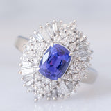 Anello ballerina vintage in platino con tanzanite (1.63ct) e diamanti (1.13ctw), anni ‘80/‘90