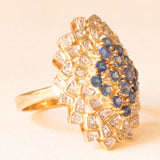 Anello vintage in oro giallo e bianco 8K con zaffiri (0.60ctw ca.) e diamanti, anni ‘80