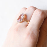 Anello a margherita vintage in oro giallo e bianco 9K con ametista (3.40ct ca.) e diamanti, anni ‘80/‘90