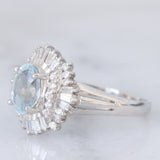 Anello ballerina vintage in platino con acquamarina (0.65ct) e diamanti (0.35ctw), anni ‘80/‘90