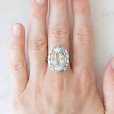 Anello da cocktail vintage in oro bianco 14K con acquamarina (10ct ca.), anni ‘80