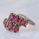 Anello vintage in oro giallo 8K con tormaline rosse, anni ‘80