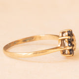 Anello a fiore vintage in oro giallo 9K con zaffiri (0.40ctw ca.) e diamante, anno 1992