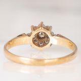 Anello a fiore vintage in oro giallo 9K con diamanti di taglio brillante (0.20ctw ca.), anno 1988