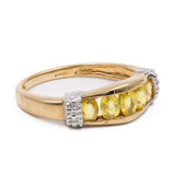 Anello vintage in oro giallo 9k con zaffiri gialli e diamanti