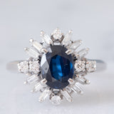 Anello a margherita vintage in platino con zaffiro (1.27ct) e diamanti (0.43ctw), anni ‘80