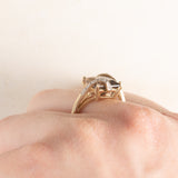 Anello da cocktail vintage in oro giallo 9K con quarzo fumé (2ct ca.) e diamanti (0.05ctw ca.), anni ‘70