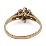 Anello a fiore vintage in oro giallo 9K con zaffiri e diamante