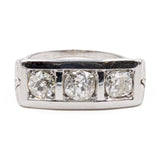 Anello trilogy Art déco in oro bianco 18k e diamanti (1,60ctw), anni '30/'40