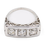 Anello trilogy Art déco in oro bianco 18k e diamanti (1,60ctw), anni '30/'40