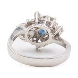 Anello vintage in oro bianco 14k con zaffiro (0,50ct) e diamanti (0,42ctw), anni '70