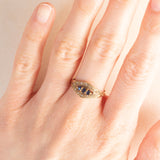 Anello vintage in oro giallo 9K con zaffiri (0.15ctw ca.) e diamanti (0.12ctw ca.), anni ‘80