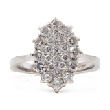 Anello vintage a navette in oro bianco 14k con diamanti (1.07ctw), anni '70