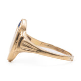 Anello vintage in oro giallo 18k con pasta di vetro blu