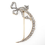 Spilla antica in oro giallo 18k a mezza luna con diamanti di taglio rosetta