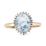 Anello vintage in oro giallo 9k con topazio e diamanti