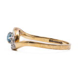 Anello vintage in oro giallo 9k con spinello azzurro e diamanti