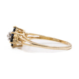Anello vintage in oro giallo 9k con zaffiri e diamanti