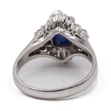 Anello vintage in platino a ballerina con zaffiro cabochon (1.88ct) e diamanti (0,63ctw)