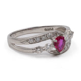 Anello vintage in platino con rubino a goccia (0.37ct) e diamanti (0,43ctw)