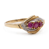 Anello vintage in oro giallo 14k con rubini e diamanti