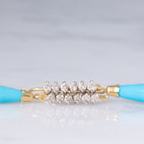 Orecchini pendenti vintage in oro giallo 14K con paste di turchesi e diamanti (0.60ctw ca.), anni ‘70