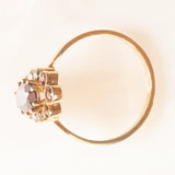 Anello a fiore vintage in oro giallo 8K con granati (1.30ctw ca.), anni ‘70